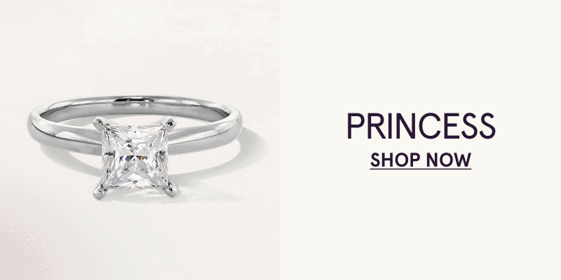 Silver band with square-shaped centered diamond. Princess. Click here to shop now