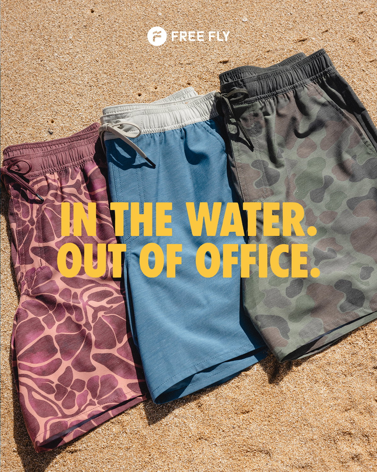 In the Water. Out of Office. Dive into summer-mode with laidback swim trunks.