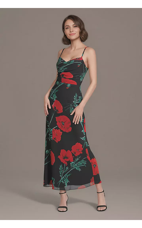 Floral Print Chiffon Sheath with Lace-Up Back