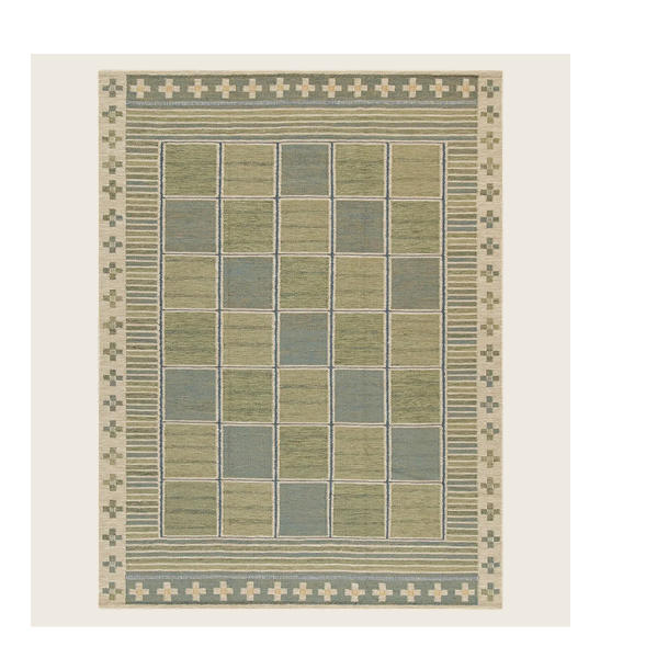 Green Flatweave Swedish Inspired Wool Rug - 6' x 9'