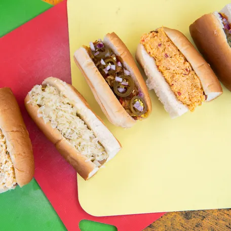 I Dream of Weenie displays four of their special hot dogs in Nashville, Tenn., Wednesday, Sept. 27, 2023.