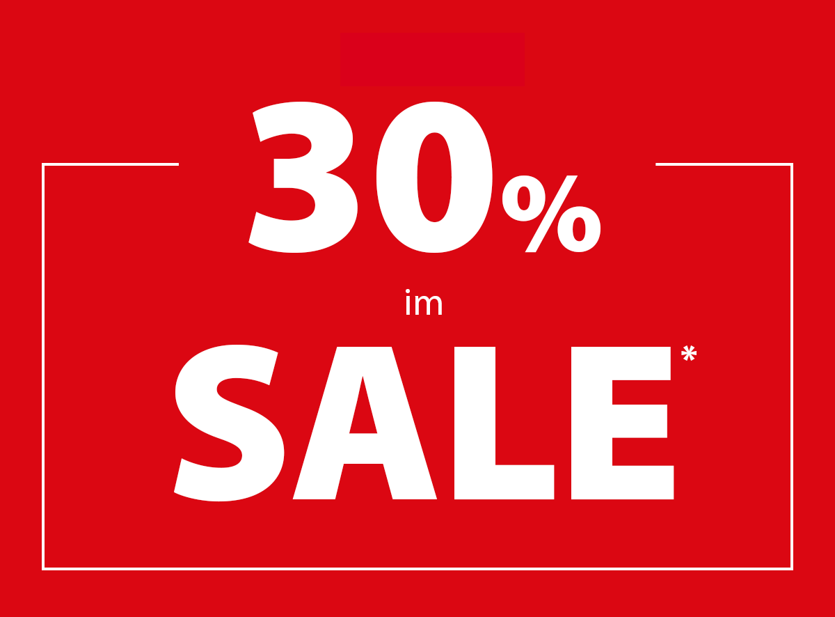 Sale-Hinweis, roter Hintergrund, weiße Schrift, 30 Prozent Rabatt