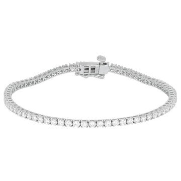 Round White Lab-Grown Diamond G-H SI Rhodium Over Sterling Silver Tennis Bracelet 3.00ctw
