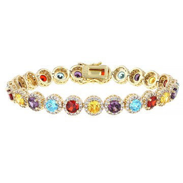 Multicolor Cubic Zirconia 18k Yellow Gold Plated Tennis Bracelet 21.96ctw