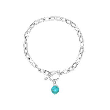 Blue Composite Turquoise Rhodium Over Brass Bracelet