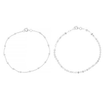 Sterling Silver 2.5mnm Cable and 3mm Mirror Link Bracelet Set of 2