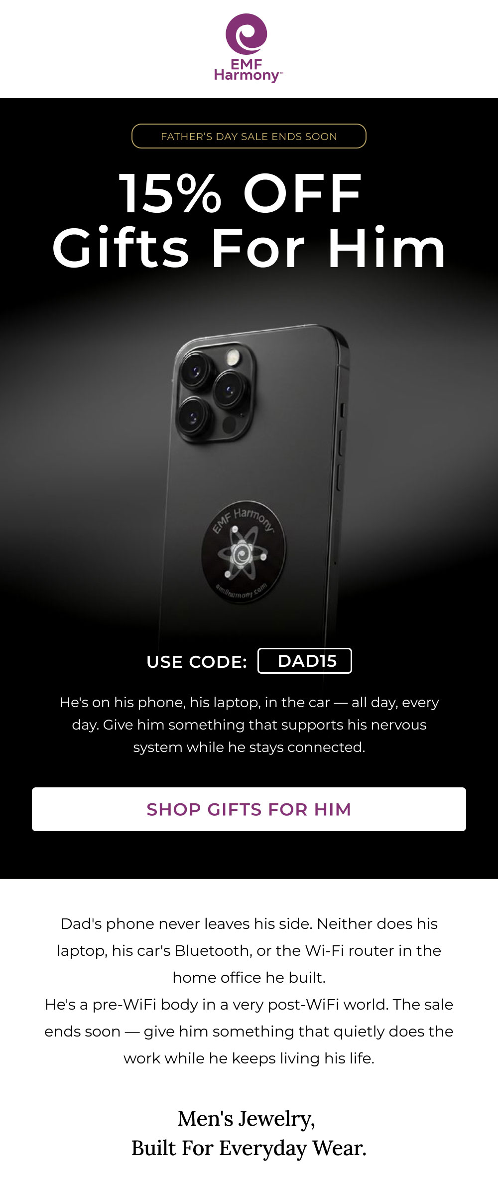 Father's Day Sale — 15% off men's EMF protection