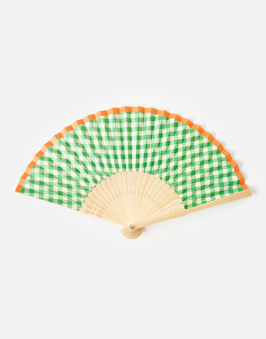Green Gingham Hand Held Fan
