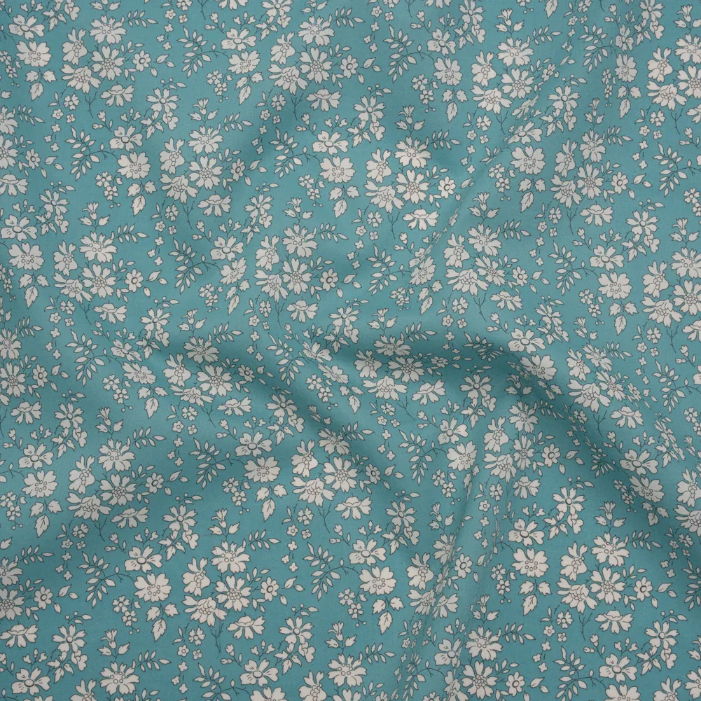 Image of Liberty Fabrics Tana Lawn® - Capel Blue Turquoise - Aqua Blue and White Outlined Florals