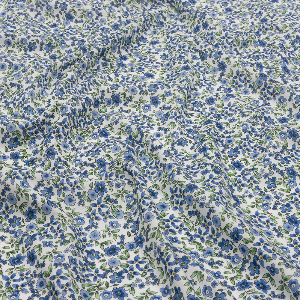 Image of Cotton Voile - Blue Floral - Botanical Stroll Print - Mood Exclusive Secret Garden Collection
