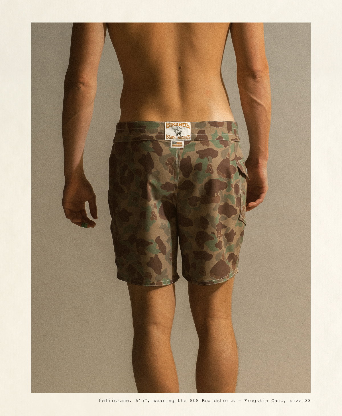 Eli, 6'5", wearing the 808 Boardshorts - Frogskin Camo, size 33