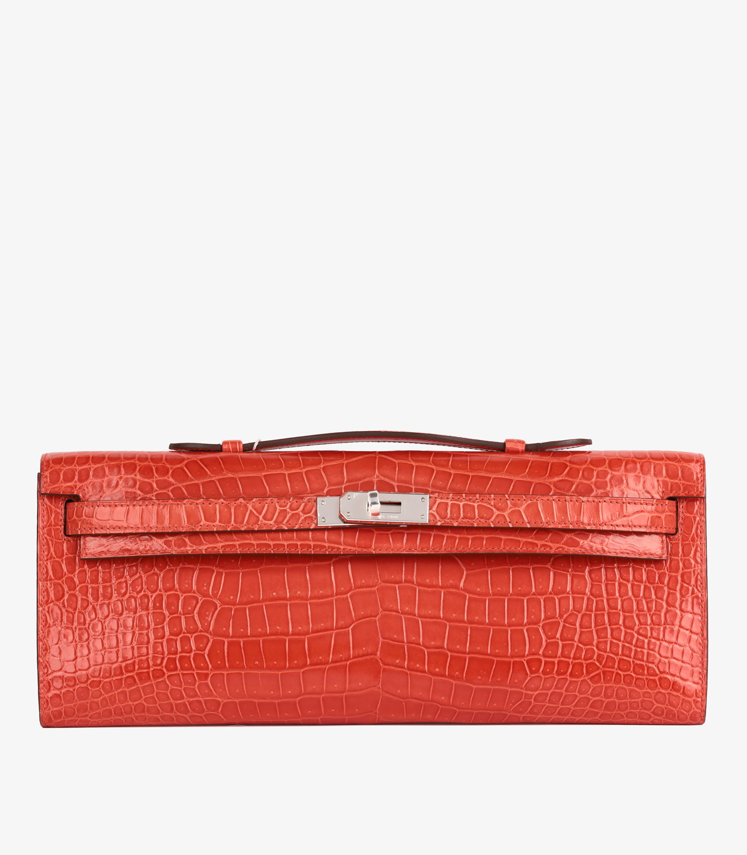 Orange Poppy Shiny Porosus Crocodile Leather Leather Kelly Cut