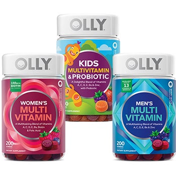 OLLY Women's Multivitamin Gummy, 200 Gummies, OLLY Men's Multivitamin Gummy, 200 Gummies, OLLY Kids Multivitamin & Probiotic, 160 Gummies