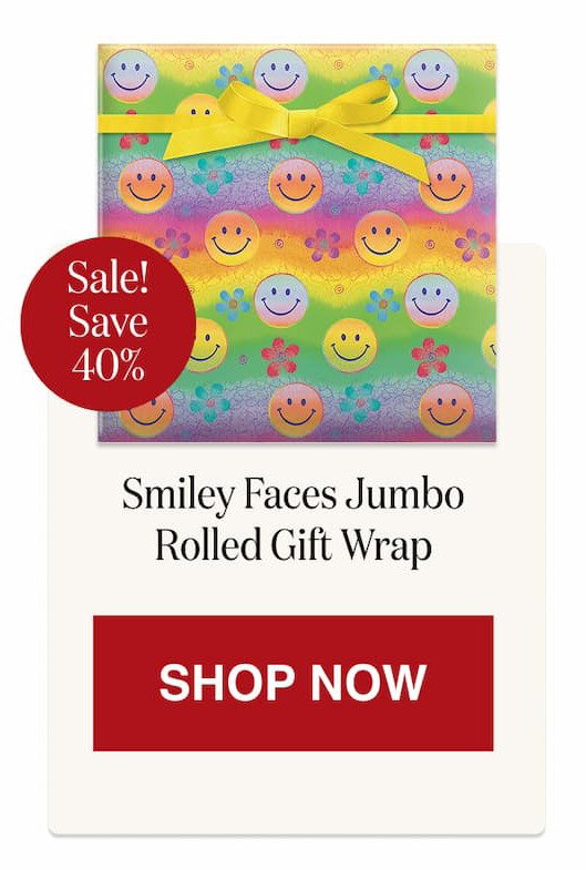 Smiley Faces Jumbo Rolled Gift Wrap [Click here to Shop Now]