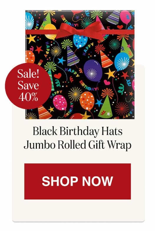 Black Birthday Hats Jumbo Rolled Gift Wrap [Click here to Shop Now]