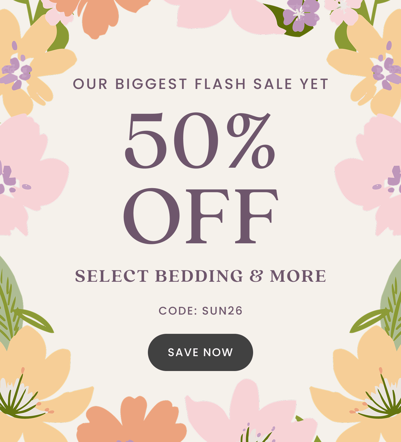 50% Off Select Bedding Flash Sale