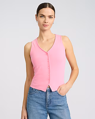 Ribbed Button Front Knit Vest