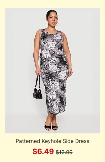 Shop Plus Size Patterned Drawstring Keyhole Side Dress