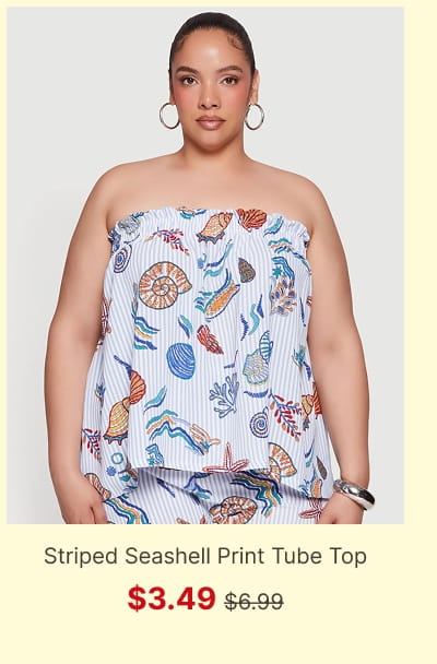 Shop Plus Size Striped Seashell Print Tube Top