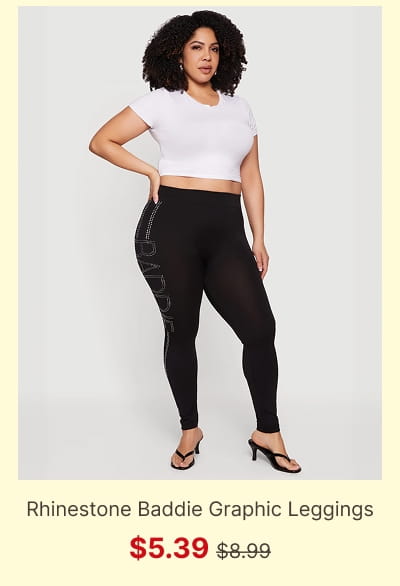 Shop Plus Size High Waisted Rhinestone Baddie Graphic Leggings