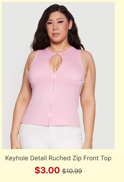 Shop Plus Size Keyhole Detail Ruched Zip Front Top