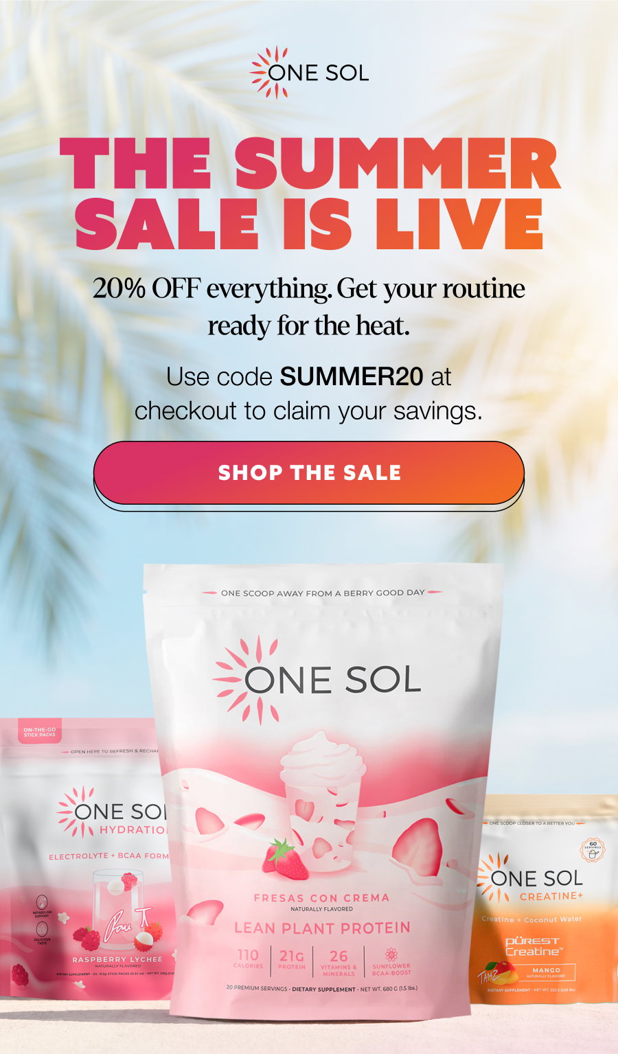 THE SUMMER SALE IS LIVE 20% OFF everything. Get your routine ready for the heat. Use code SUMMER20 at checkout to claim your savings. Click to SHOP THE SALE