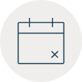 A calendar icon with one date marked off with an “X.”