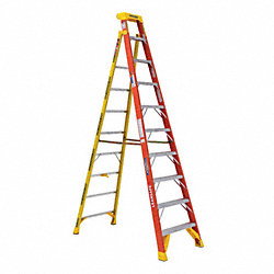 Stepladder: 10 ft Ladder Size, Fiberglass, 300 lb Load Capacity, 38 lb Wt, 7.6 ft Standing Ht