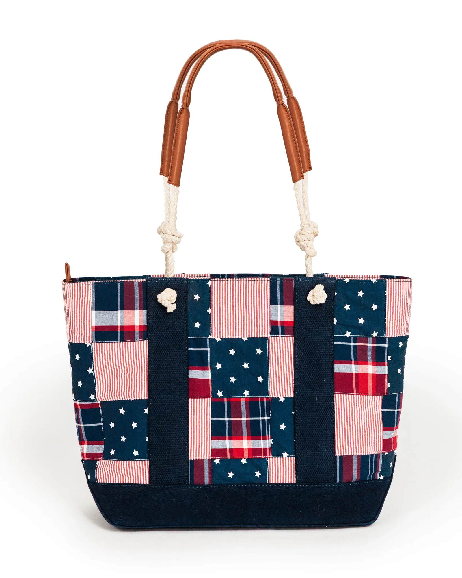 Image of Americana Patchwork Madras Rope Tote