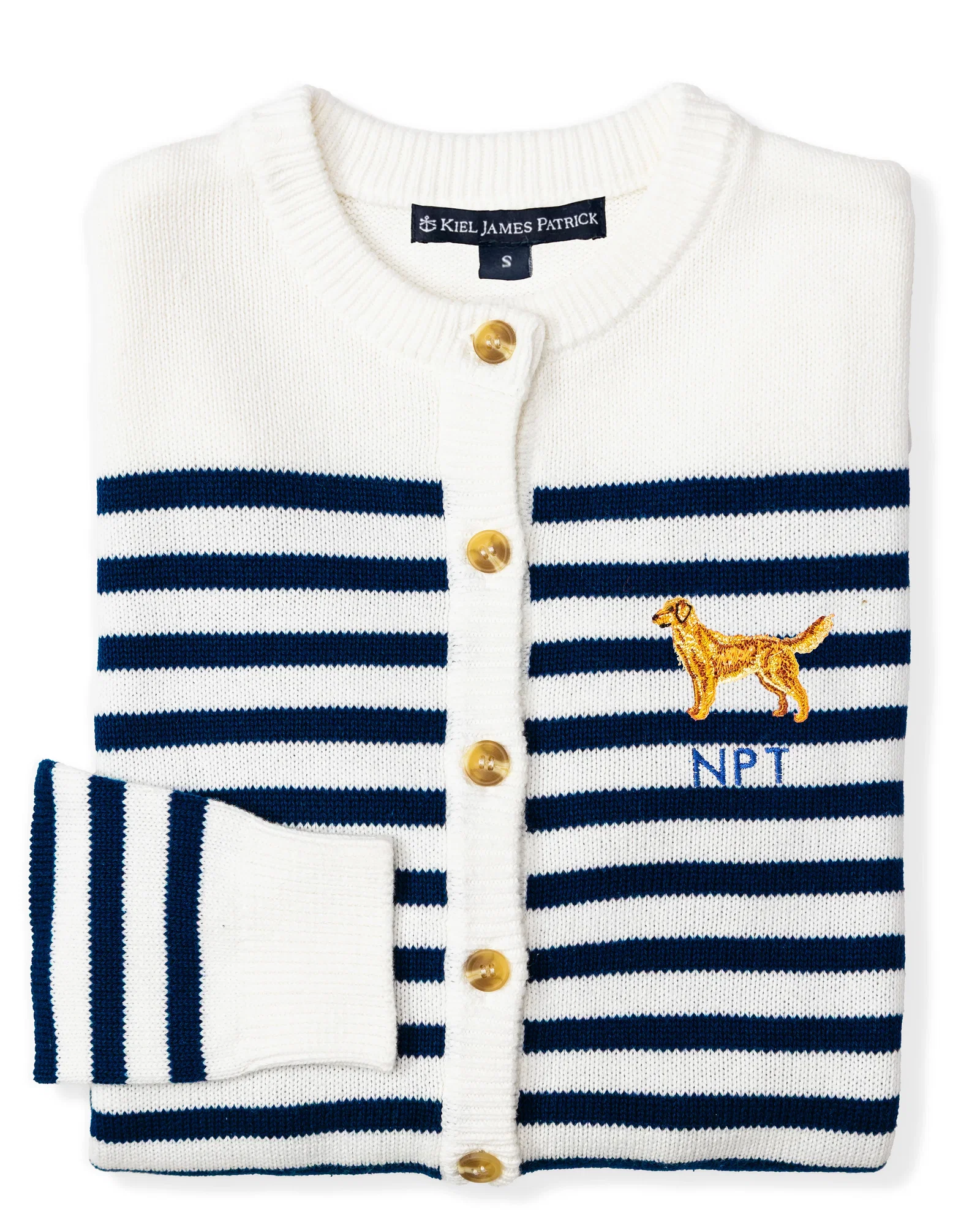 Image of American Retriever Embroidered Monogram Striped Cardigan