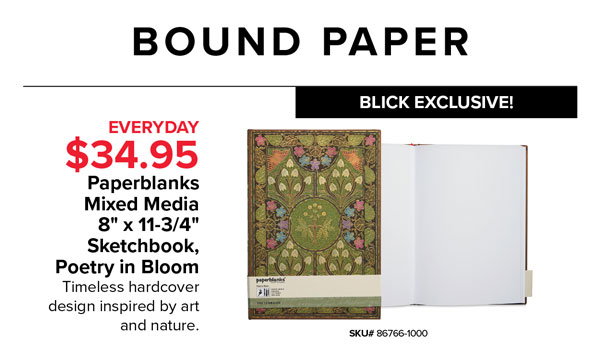 Bound Paper - Paperblanks Mixed Media 8"x11-3/4" Sketchbook, Poetry in Bloom Everyday $34.95