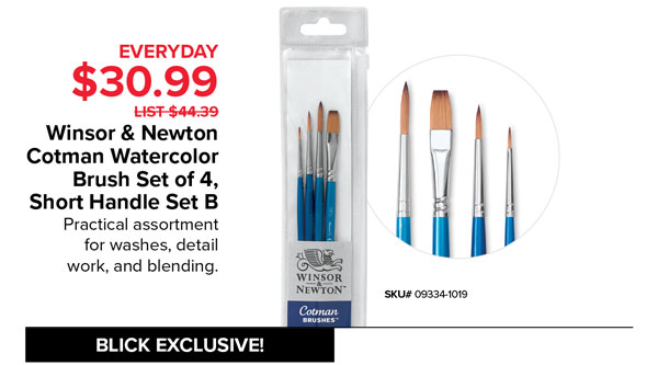 Winsor & Newton Cotman Watercolor Brush Set of 4, Short Handle Set B Everyday $30.99