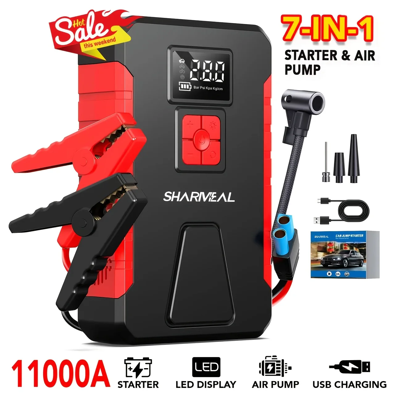Image of Portable Car Jump Starter with Air Compressor
