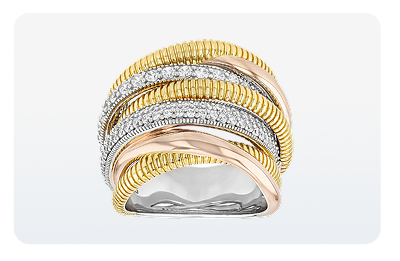 Judith Ripka Cubic Zirconia Rhodium with Yellow & Rose 14k Gold Clad Jubilee Highway Ring 1.58ctw