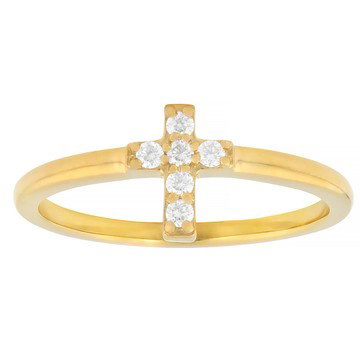 Moissanite 14k Yellow Gold Over Silver Cross Ring 0.12ctw DEW