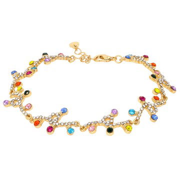 Multi-Color Crystal Gold Tone \"Christmas String Lights\" Bracelet