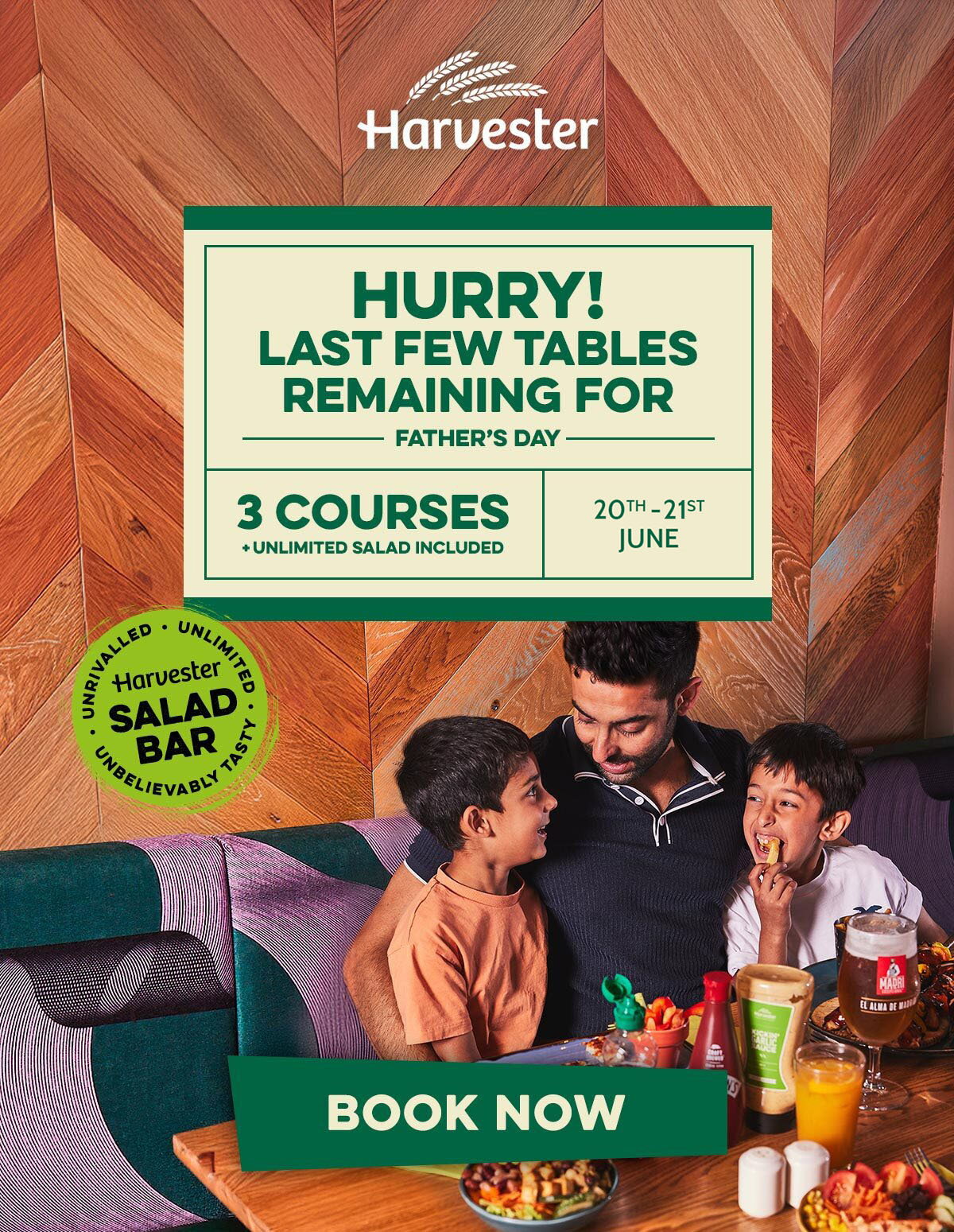 Hurry! Last few tables remaining for Father's Day.