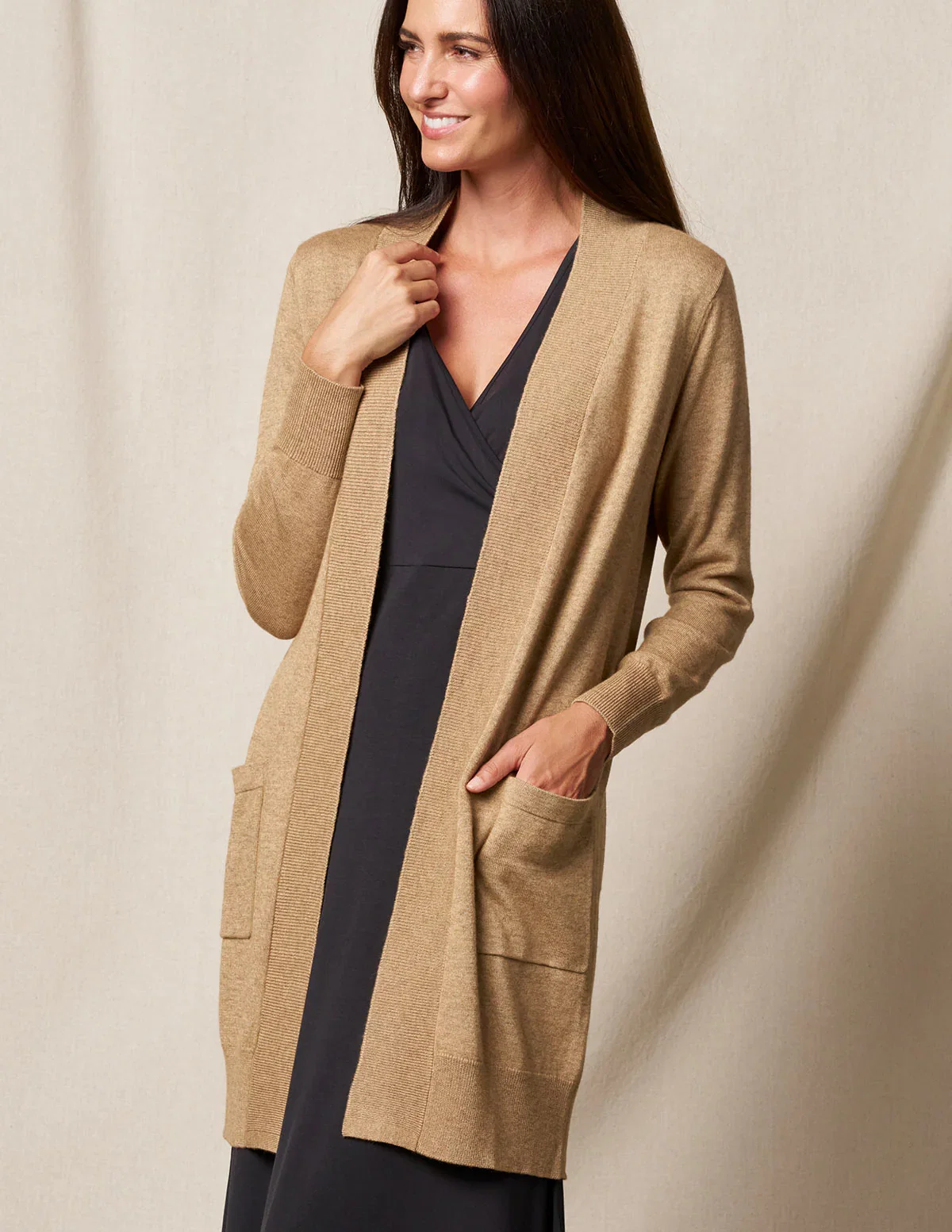 Image of Bamboo / Merino Wool Long Cardigan - Camel