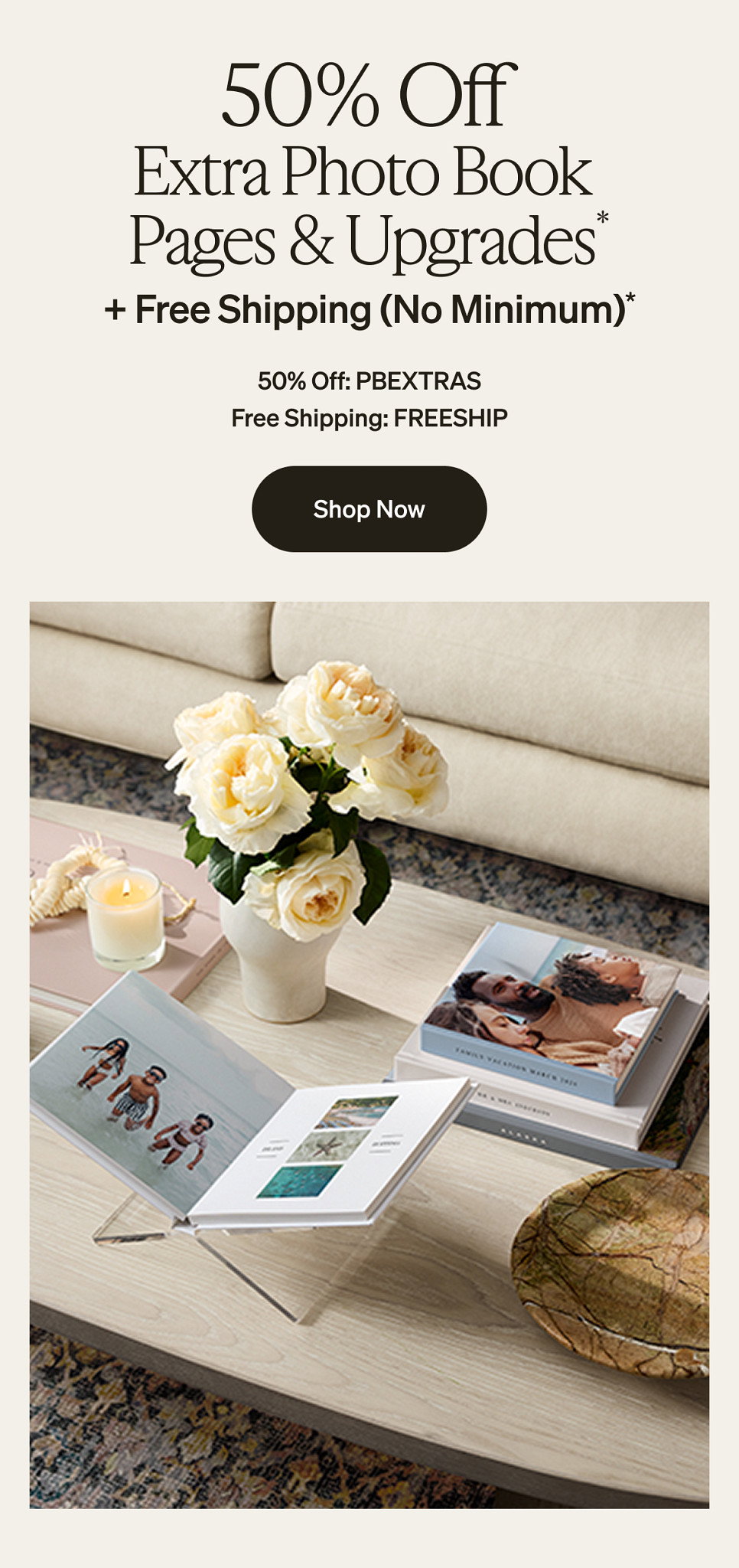 50% Off Extra Photo Book Pages & Upgrades + Free Shipping (No Minimum)