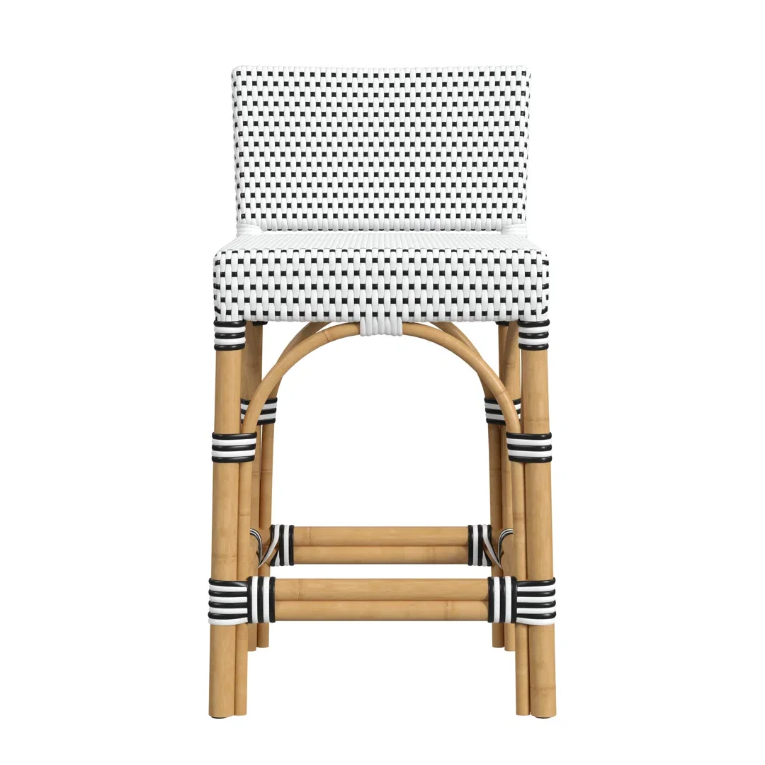 Serienna Blue & White Rattan Low Back Counter Stool