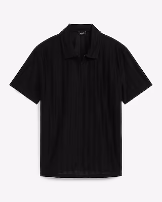 Textured Striped Cotton-Blend Quarter Zip Polo