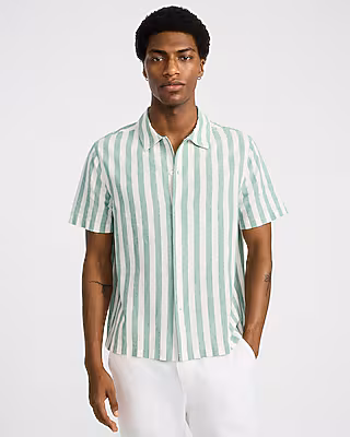 Striped Linen Cotton Short Sleeve Shirt