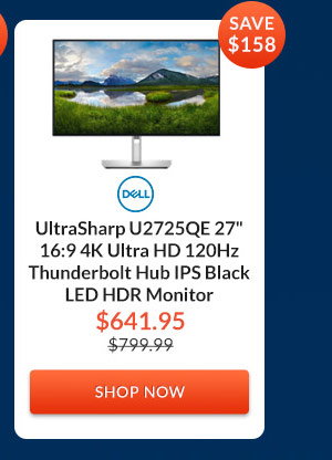Dell UltraSharp U2725QE 27inches 16:9 4K Ultra HD 120Hz Thunderbolt Hub IPS Black LED HDR Monitor