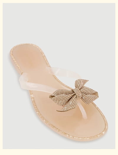 Shop Rhinestone Bow Jelly Thong Sandals