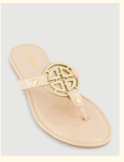 Shop Metallic Geometric Pendant Studded Thong Sandals
