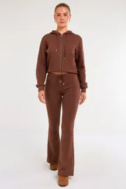 Cropped Zip Hoodie and Flared Trouser Set - Interlock - Co-ord Set