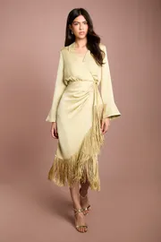 Fringe Satin Shirt Dress