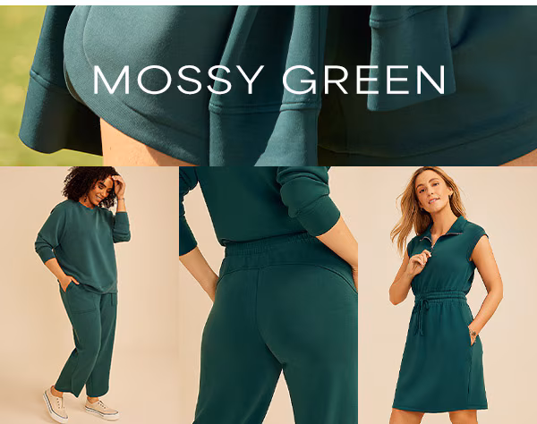 Mossy green. Model wearing maurices clothing.