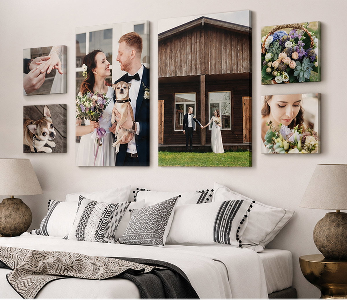 Wedding gallery walls help turn favorite moments from the big day into a coordinated canvas display for less.