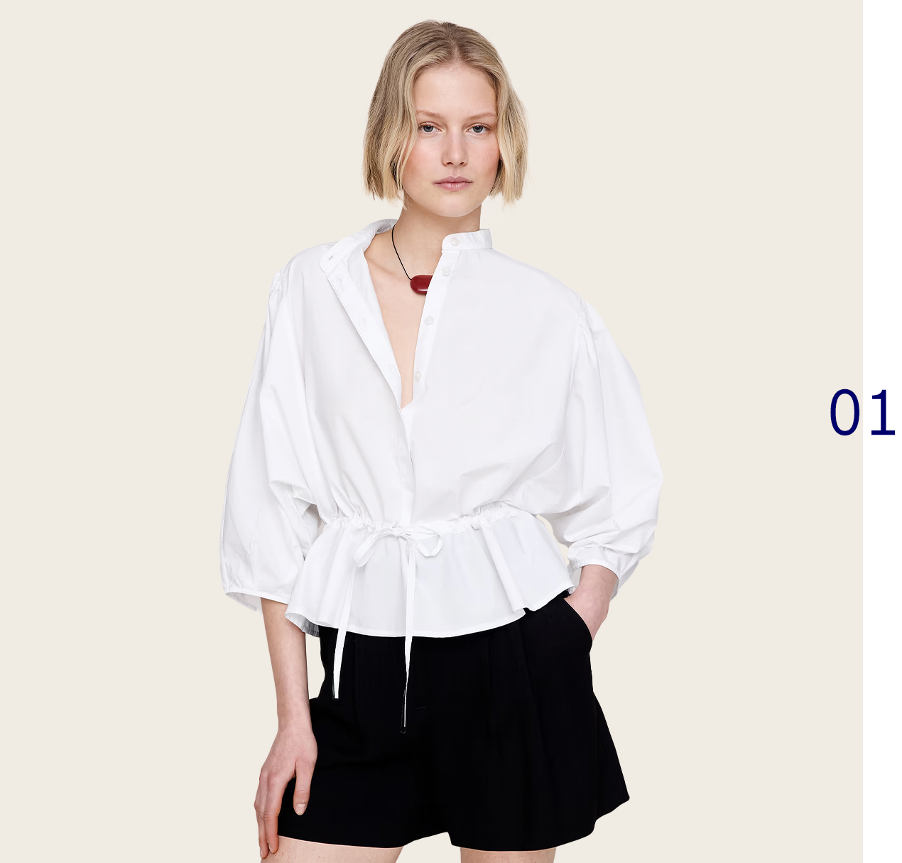 Cotton Poplin Tie-Waist Top